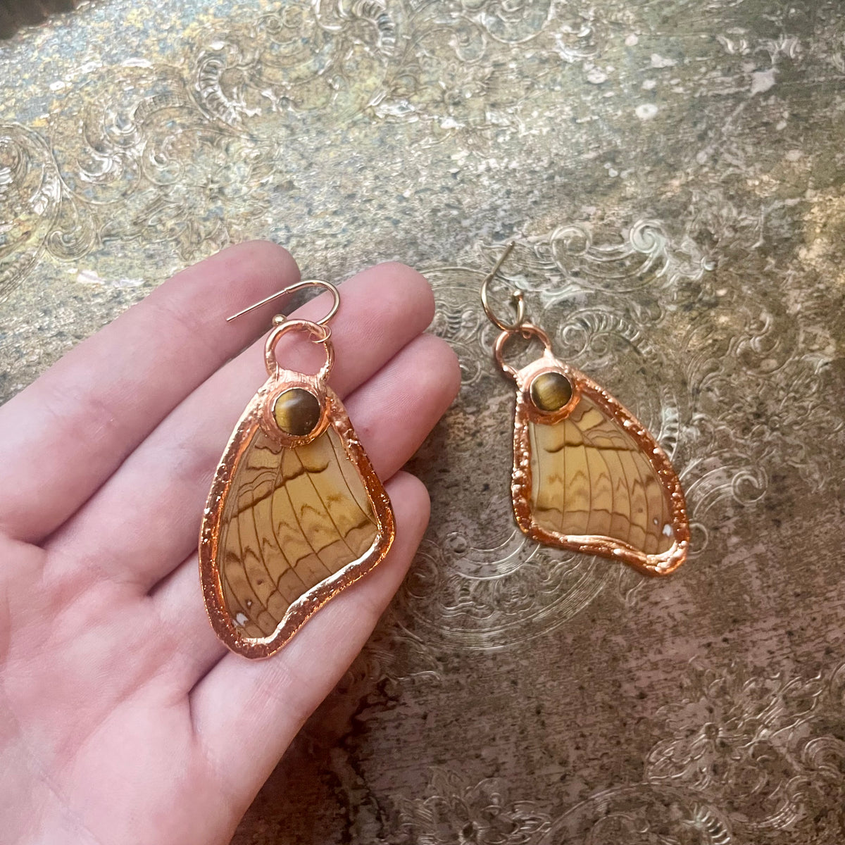 Butterfly Wing and Crystal Earrings