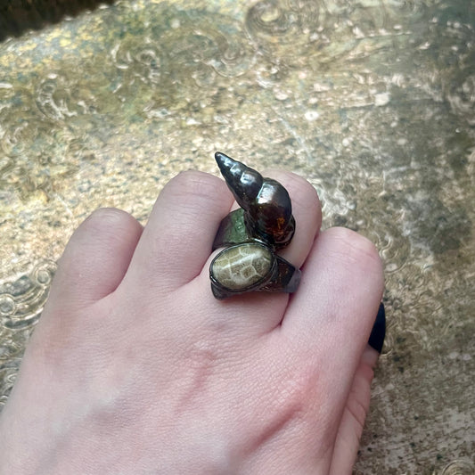 Fossilized Coral and Shell Ring