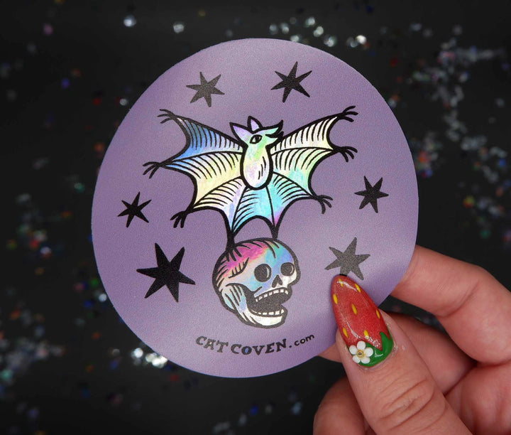 Bat & Skull Holographic Sticker
