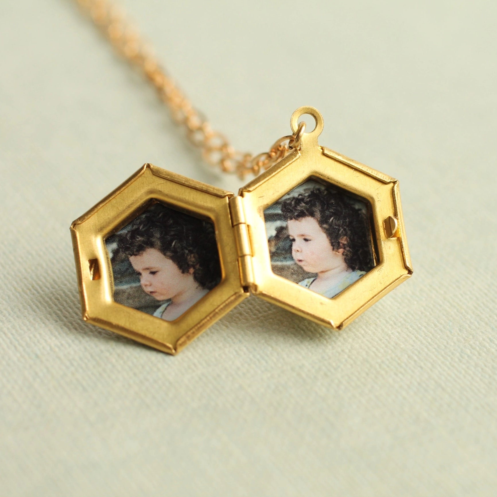 Golden Hexagon Art Nouveau Keepsake Locket