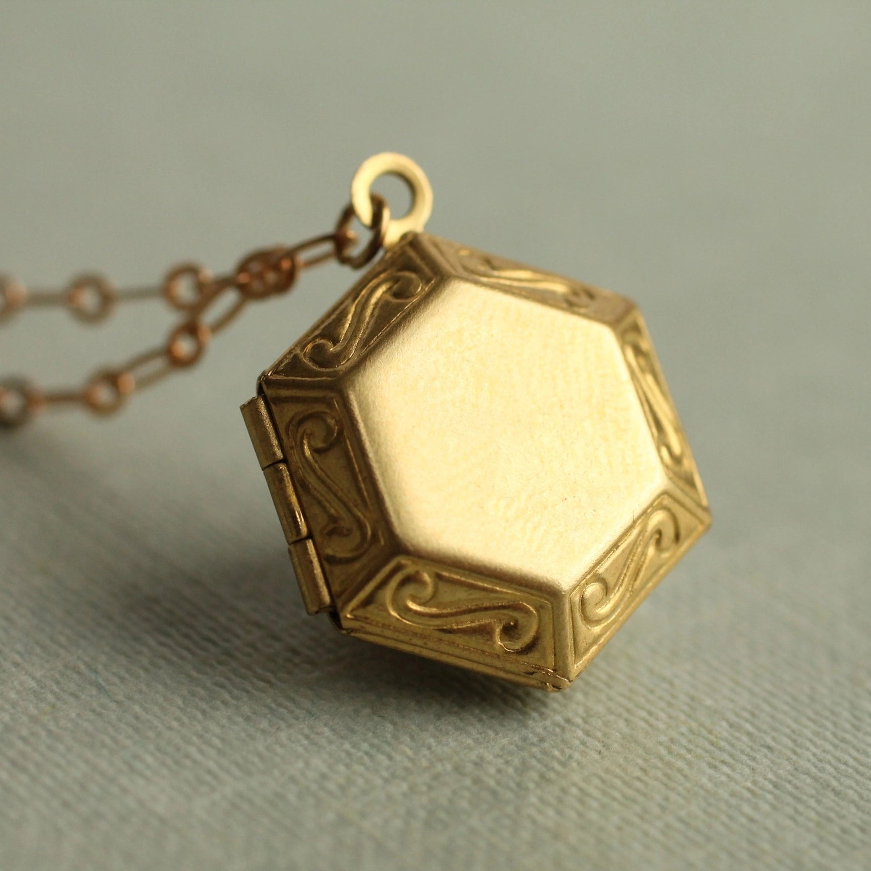 Golden Hexagon Art Nouveau Keepsake Locket