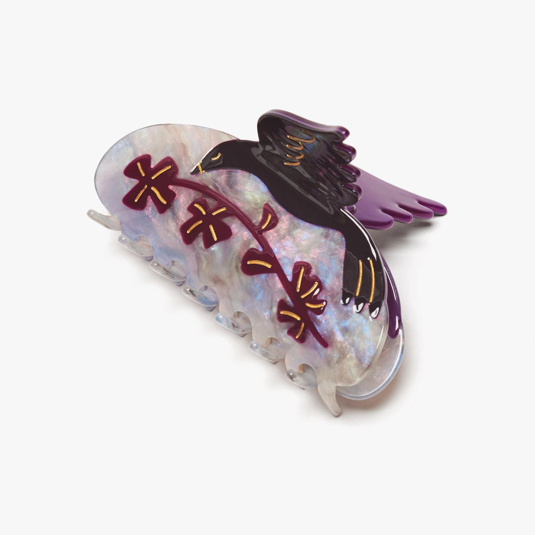 Oxalis Purple Clovers & Black Bird Hair Claw Clip