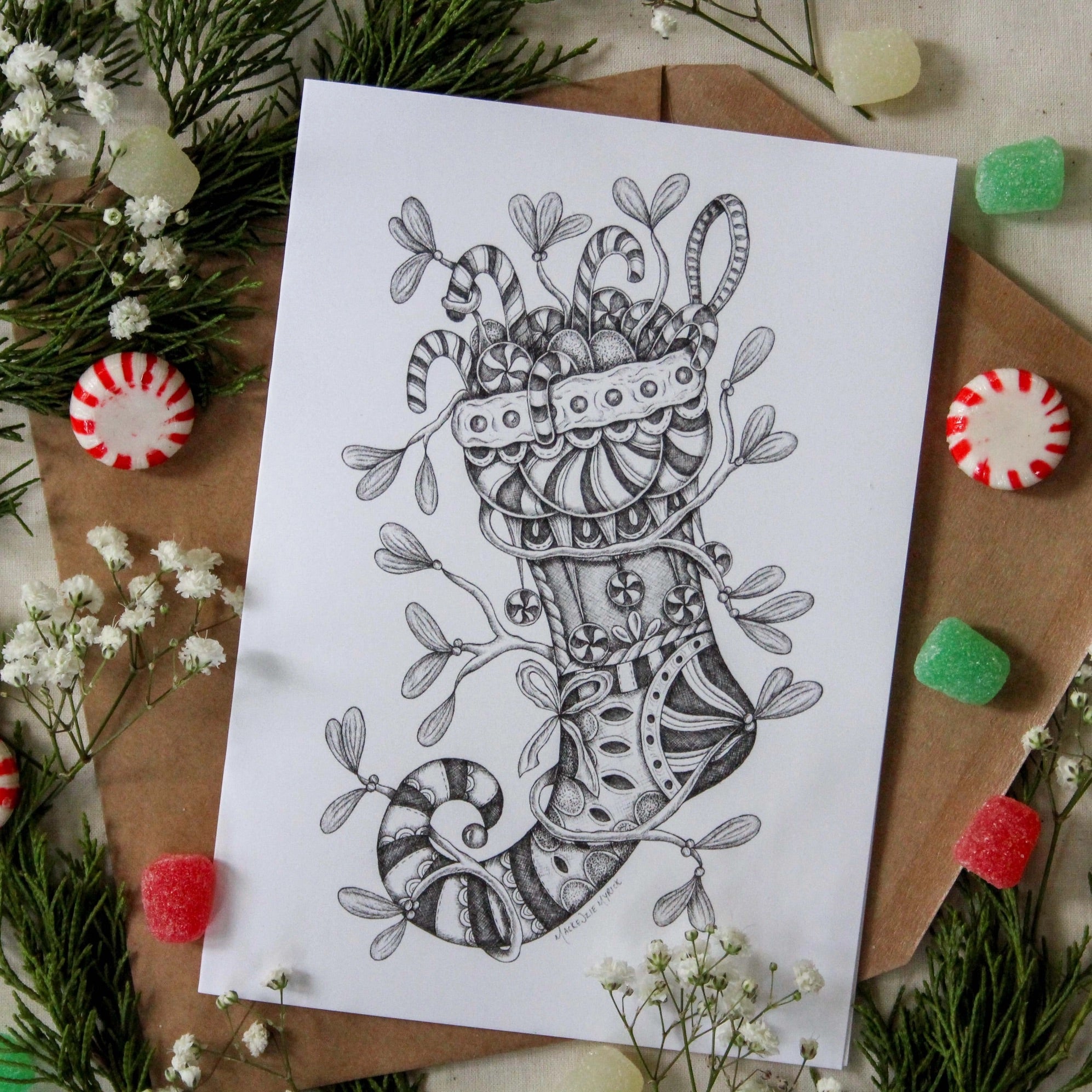 Candy Cane Stocking Greeting Card