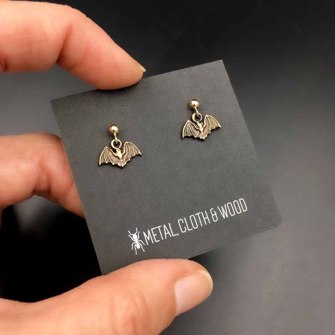 Dangling Bat Brass Earrings
