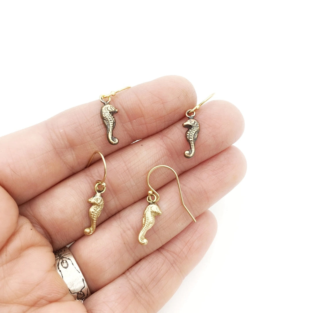 Gold Seahorse Charm Earrings