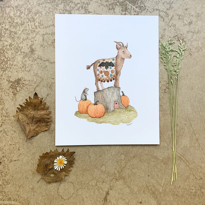 Woodland Garden: Atticus and the Pumpkins Print - 8x10