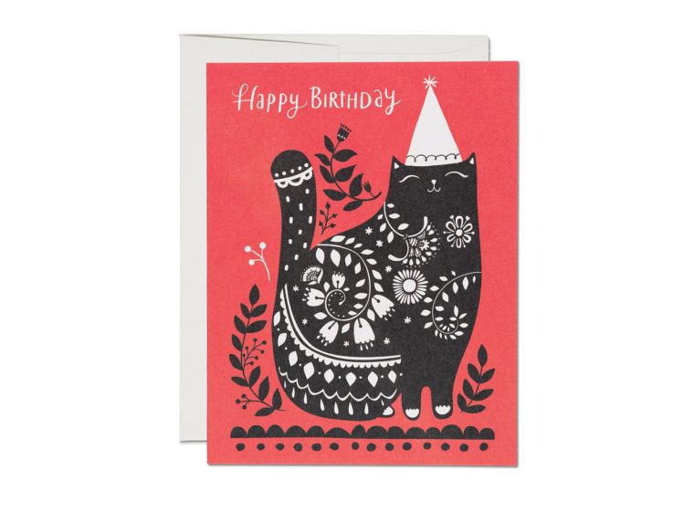 Floral Black Cat Birthday Card