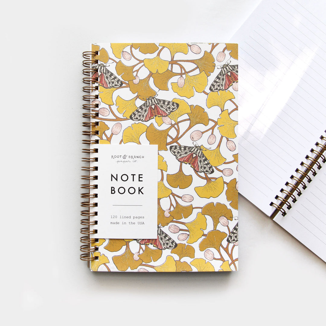 Ginko and Tiger Moth Spiral Notebook - Lined