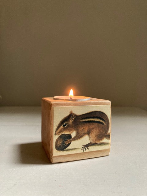 Chipmunk Decoupaged Candle Holder