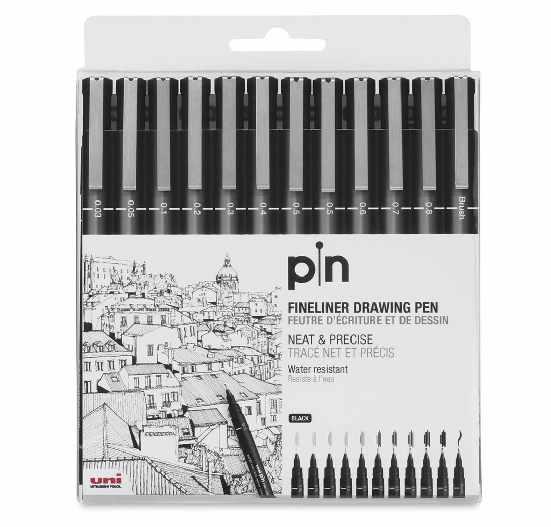 Uni Pin Fineliner Pens - 12 Pack Assorted Black