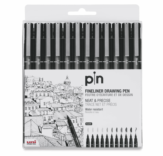 Uni Pin Fineliner Pens - 12 Pack Assorted Black