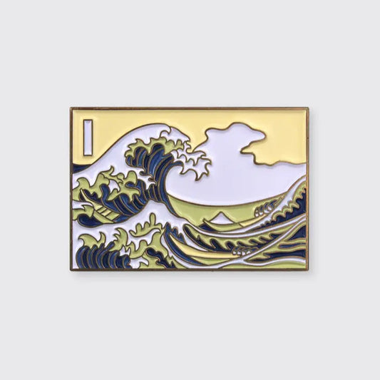 Inspired by "The Great Wave Off Kanagawa" by Hokusai, this pin depicts Hokusai's iconic ukiyo-e painting, The Great Wave Off Kanagawa. Featuring beautiful vibrant colors, this will add a touch of Japanese culture to your wardrobe. An attention-grabbing piece of art, you're sure to get compliments when wearing thi