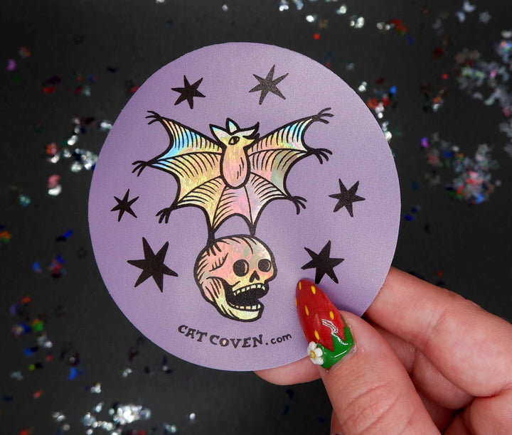 Bat & Skull Holographic Sticker