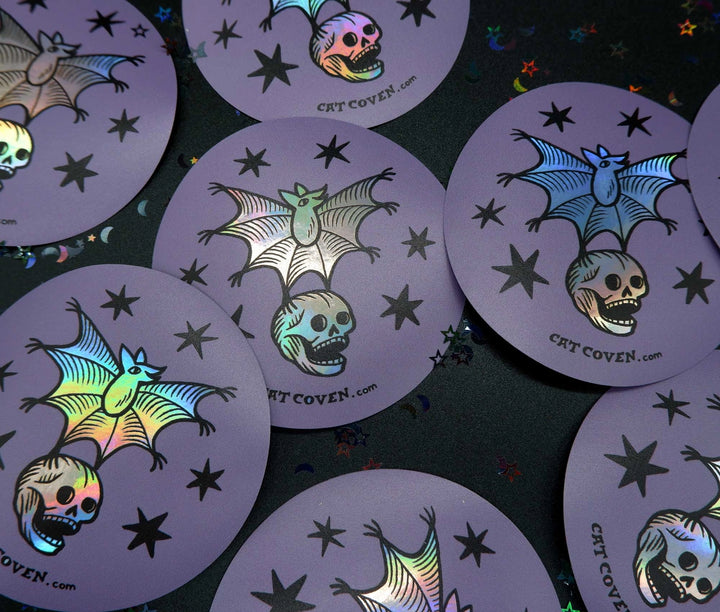 Bat & Skull Holographic Sticker