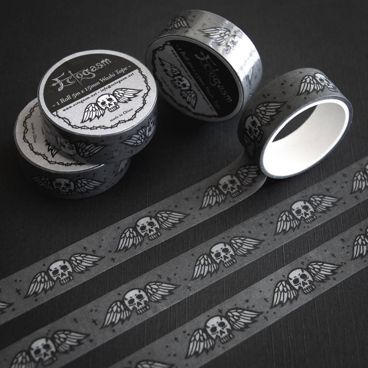 Black Skull Washi Tape, Foil Metallic Glitter Washi Tape, Full