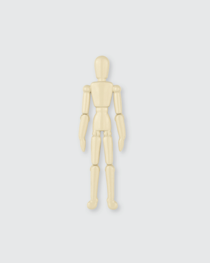 He’s pretty comfortable staying in the way you situate him so that you can move this little mannequin’s arms up to his elbows and his legs up to his knees!  P.S. The perfect companion for any artist’s bag!  Details: 2" x .6” Interactive Enamel Pin 4 Points of Articulation Metal Locking Clasp  By Pin Museum