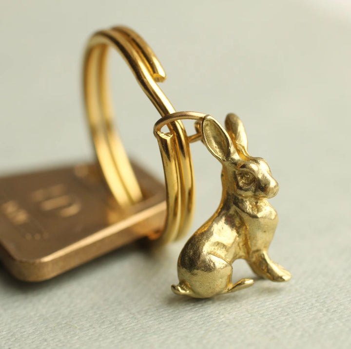 Solid Brass Miniature Rabbit Keychain