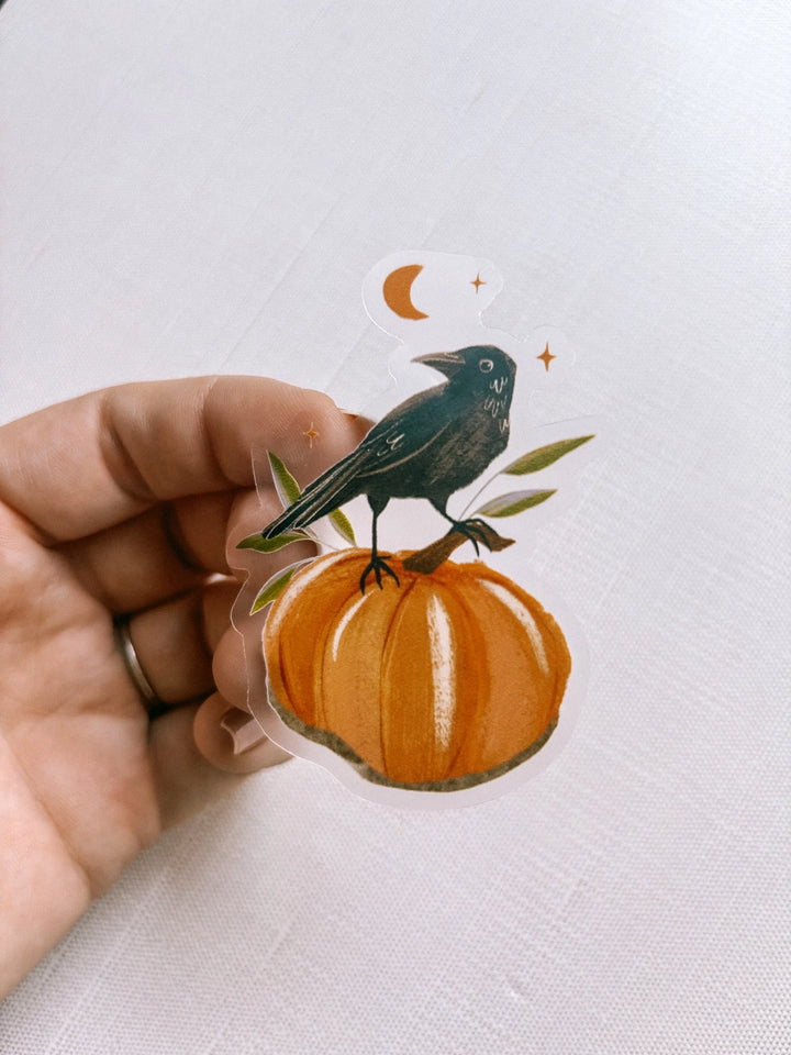 Pumpkin Lovin' Crow Clear Sticker