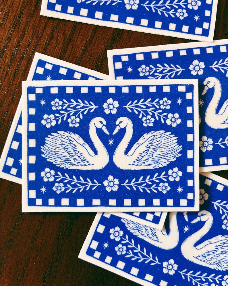 Folk Art Swan Sticker