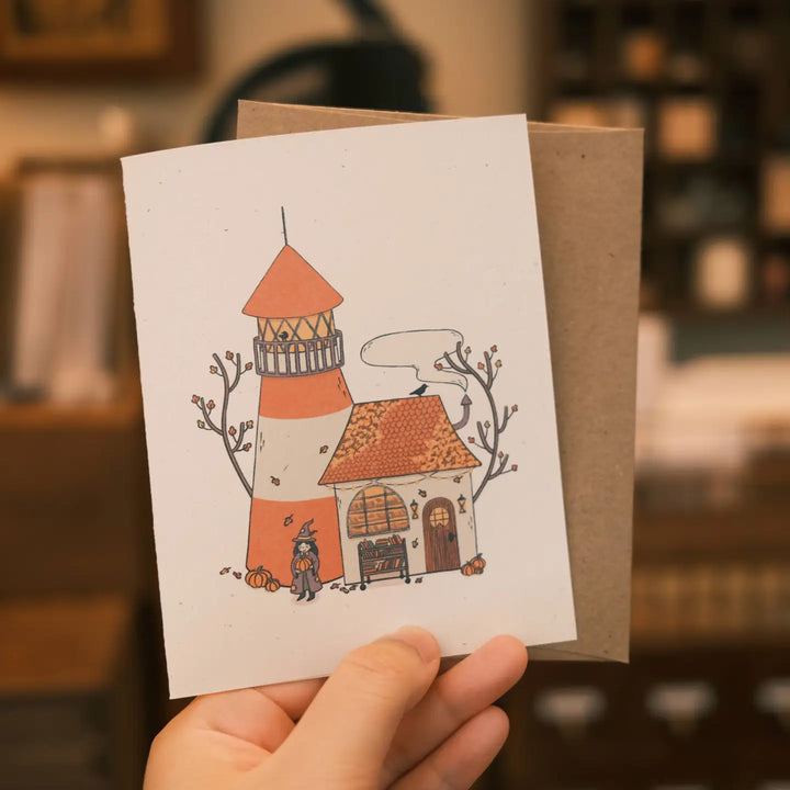 Spooky Lighthouse Bookshop Card