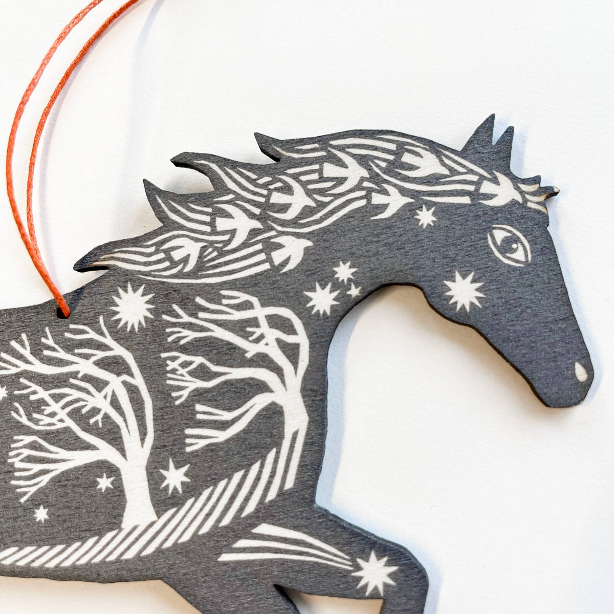 Grey Horse - Screen Printed Wooden Ornament