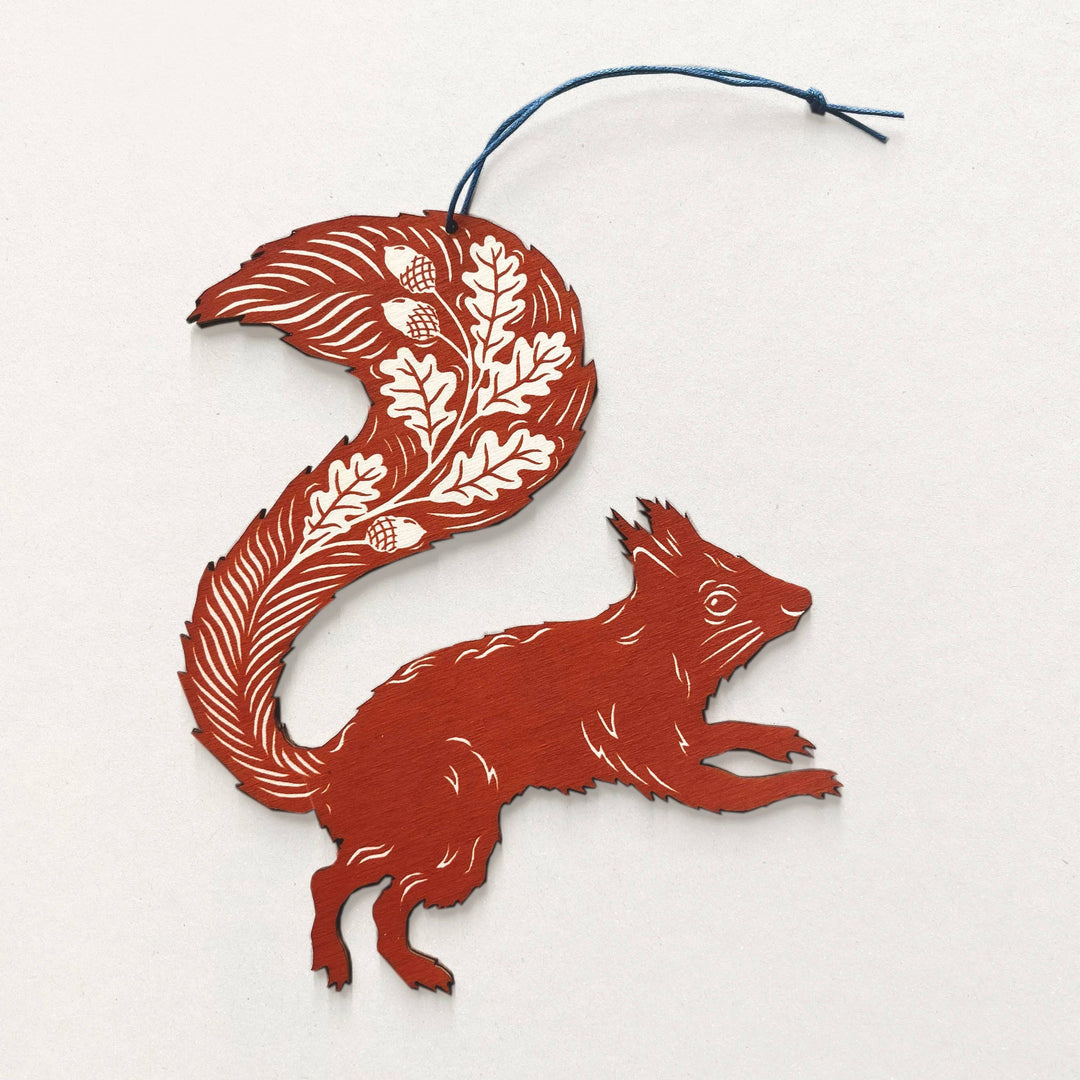 Rusty Red Squirrel - Screenprinted Wooden Ornament