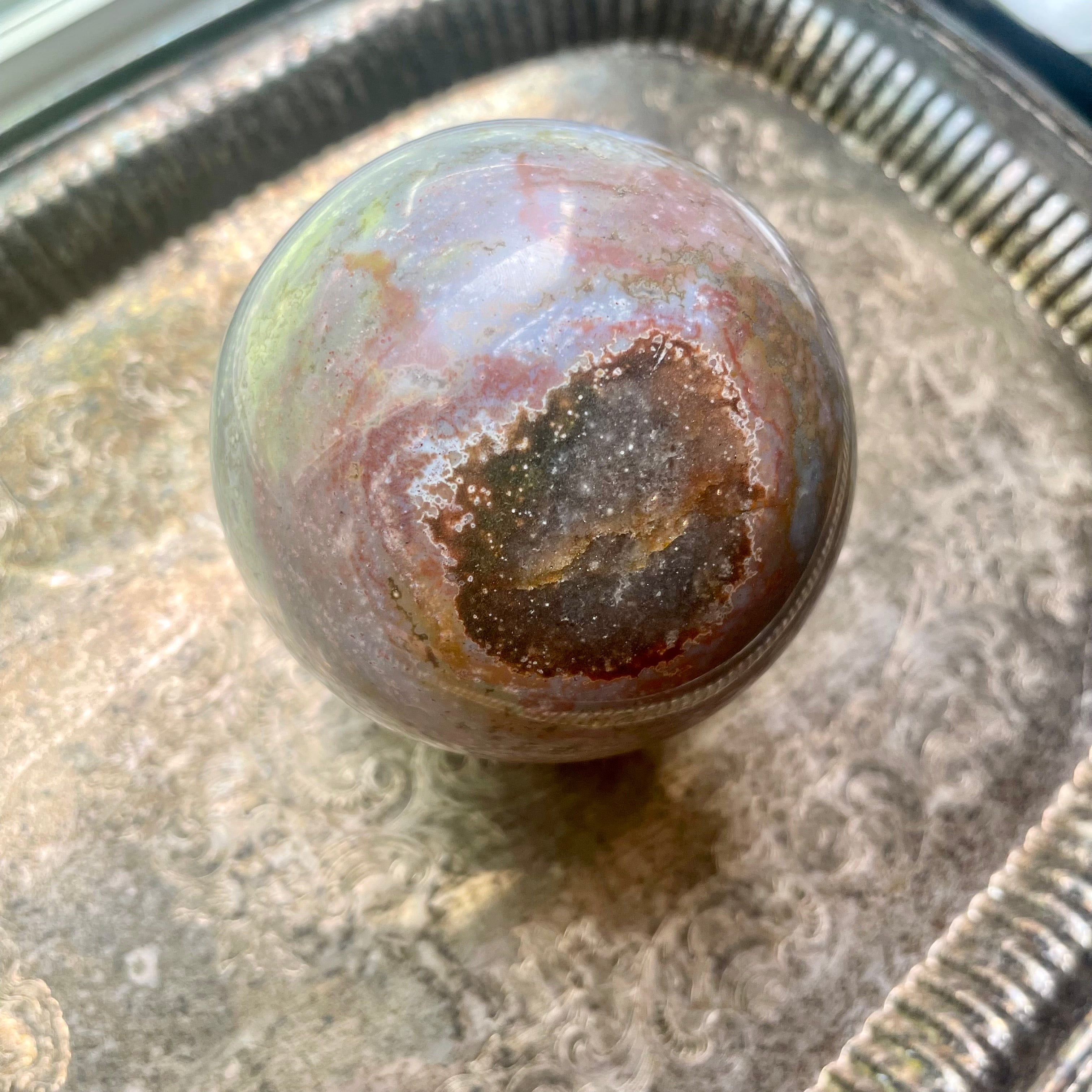 Jumbo Ocean Jasper Crystal Sphere - Lichen Worlds