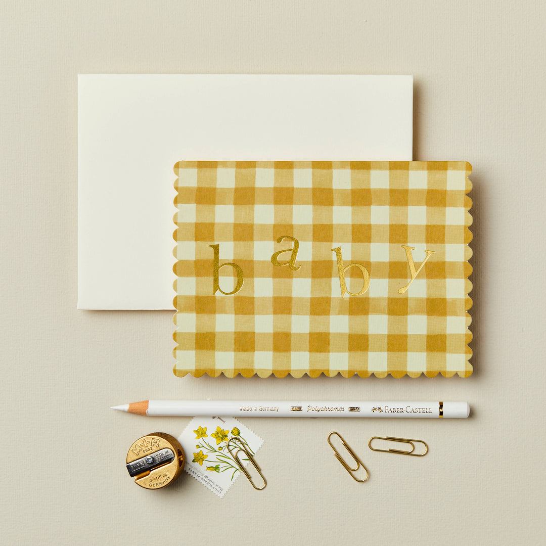 Mustard Gingham Baby Card