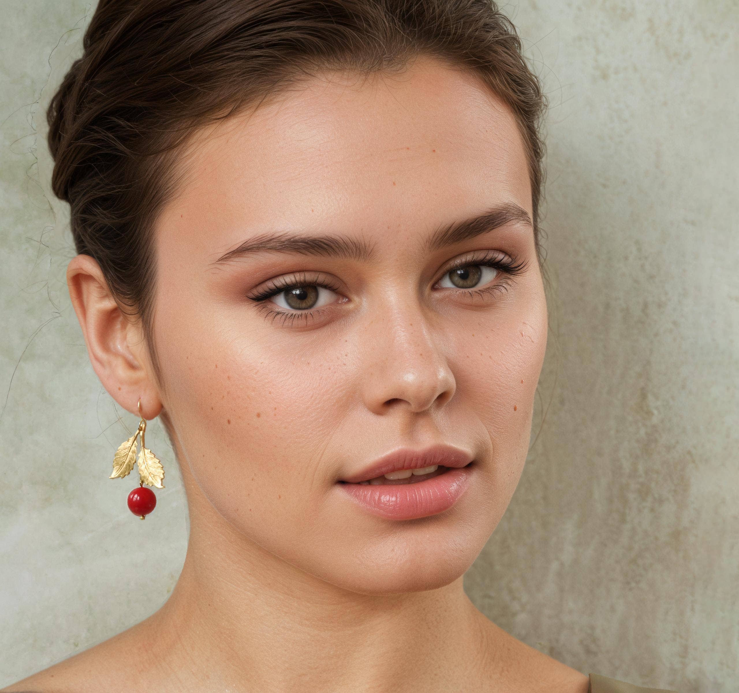 Vintage Brass Red Cherry Earrings