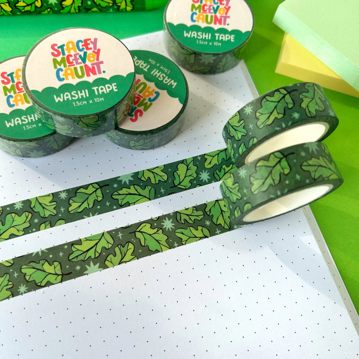 Green Oak Leaves Washi Tape