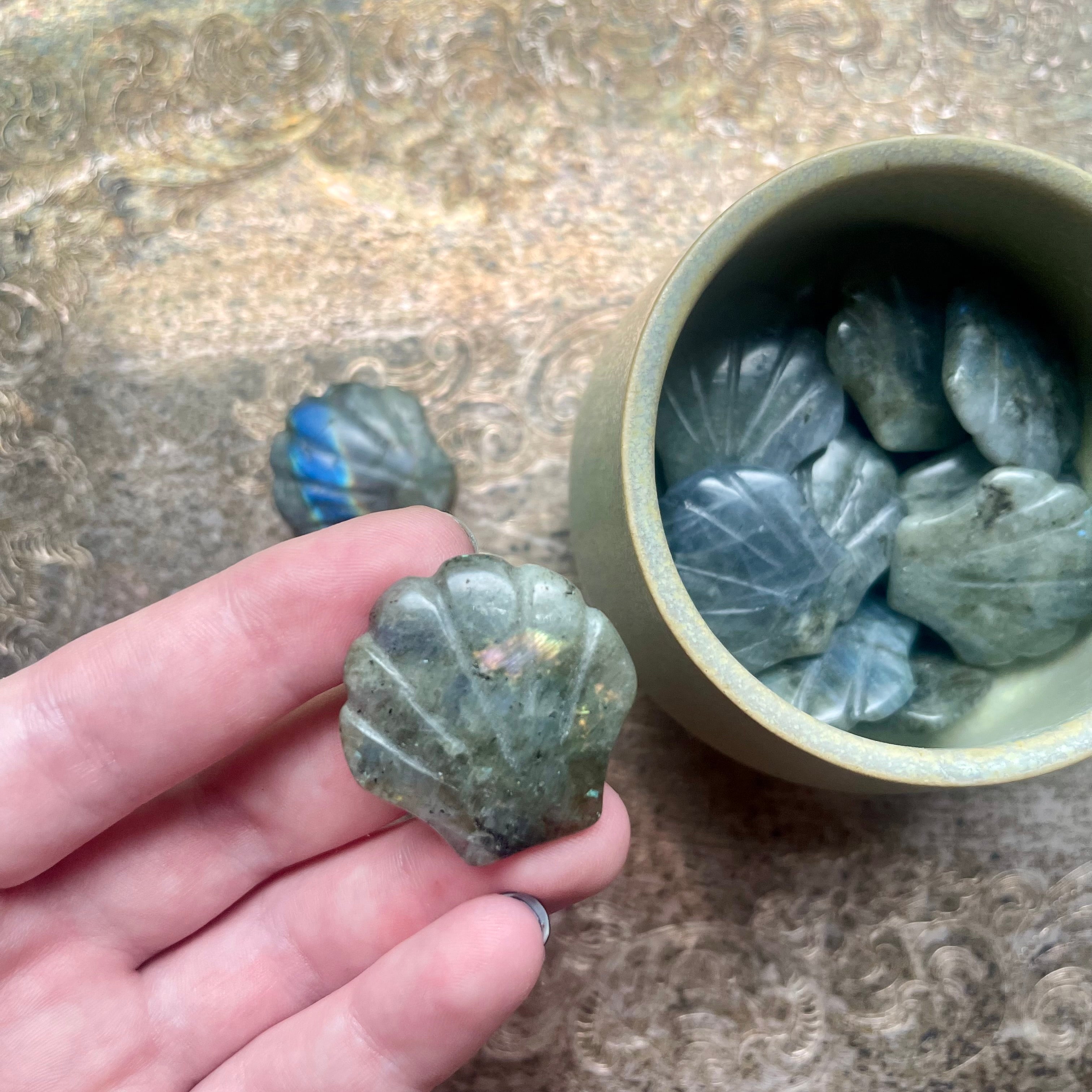 Labradorite - Crystal Seashell Carving