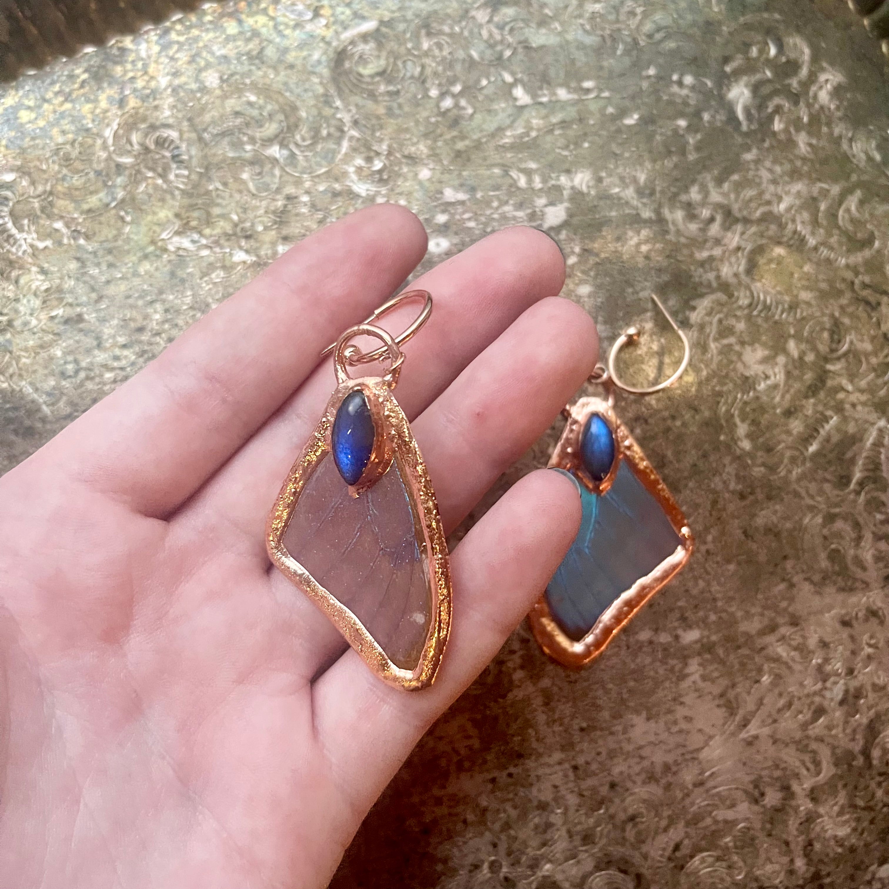 Butterfly Wing and Crystal Earrings