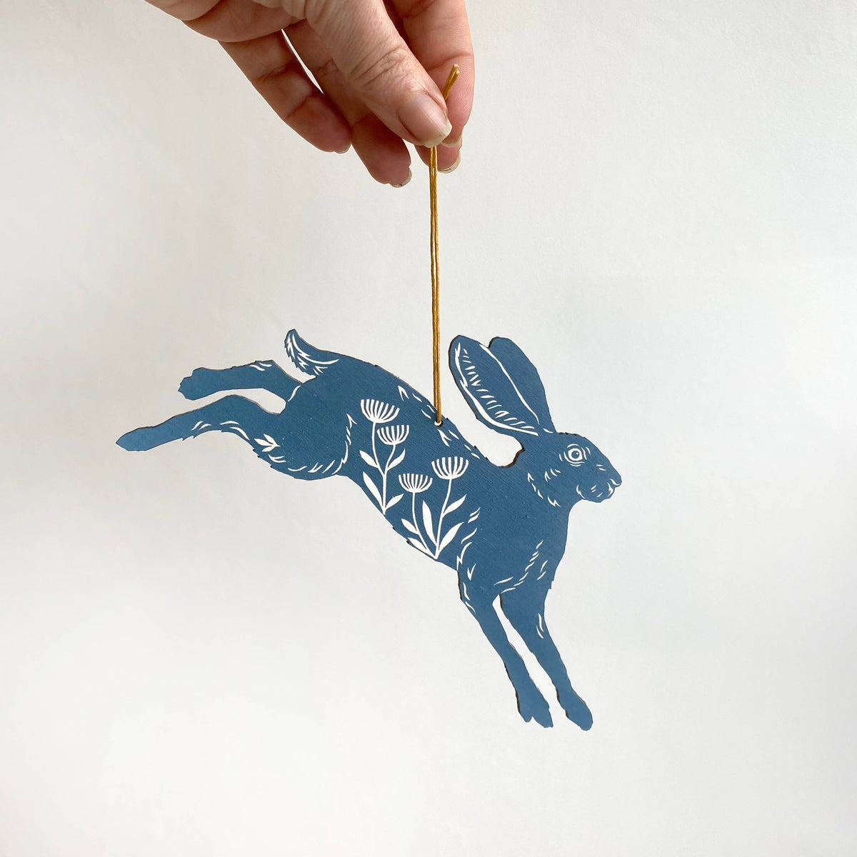 Leaping Hare - Screen Printed Wooden Ornament