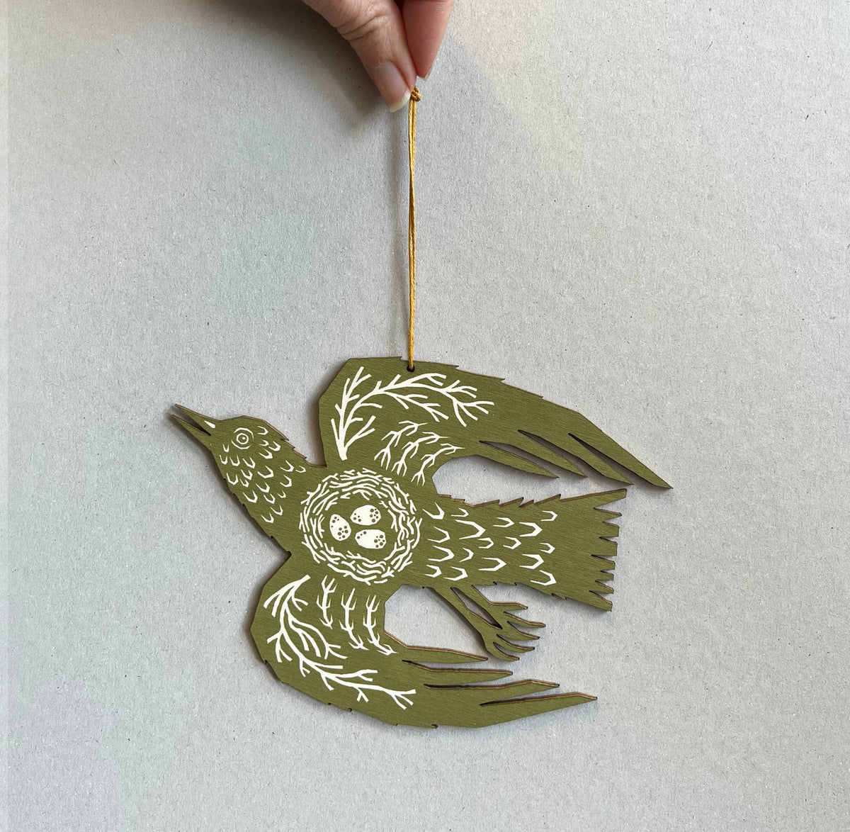 Woodland Bird - Screen Printed Wooden Ornament