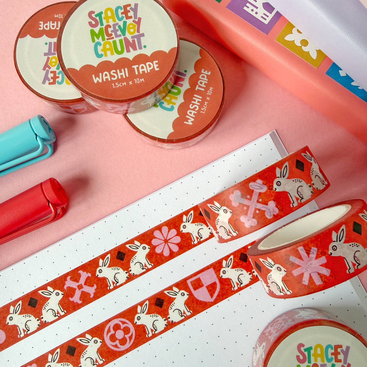 Red Medieval Bunny Washi Tape