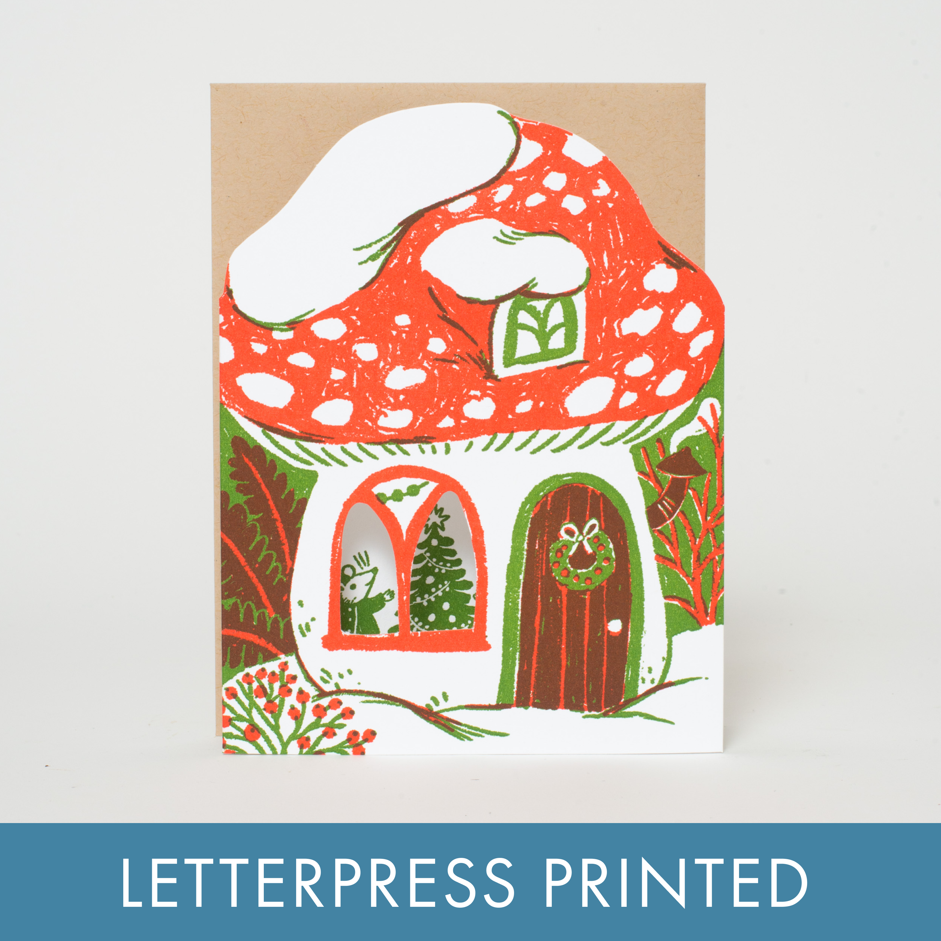Merry Mushroom House Holiday Letterpress Card