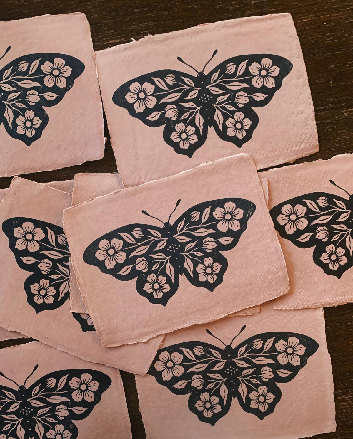 Blush Floral Butterfly Block Print - 5.5" x 8.25"