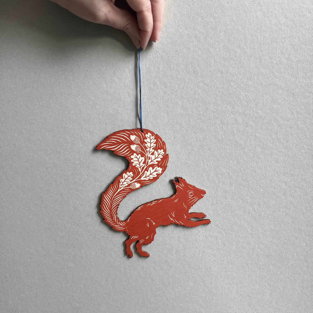 Rusty Red Squirrel - Screenprinted Wooden Ornament