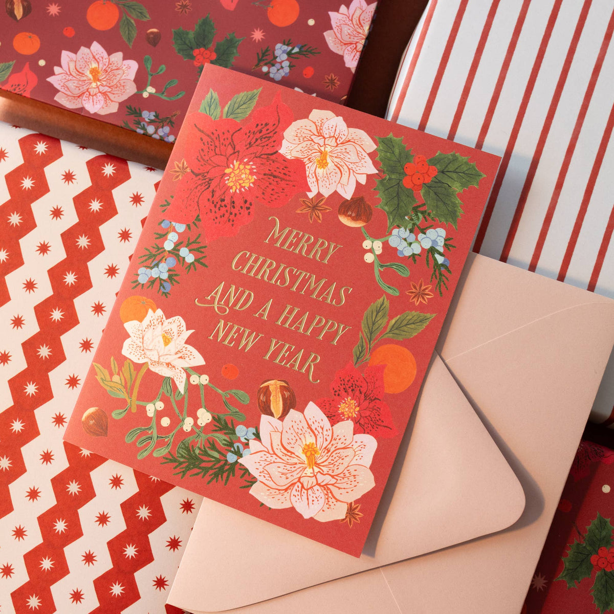 Winter Harvest Poinsettia Christmas Card