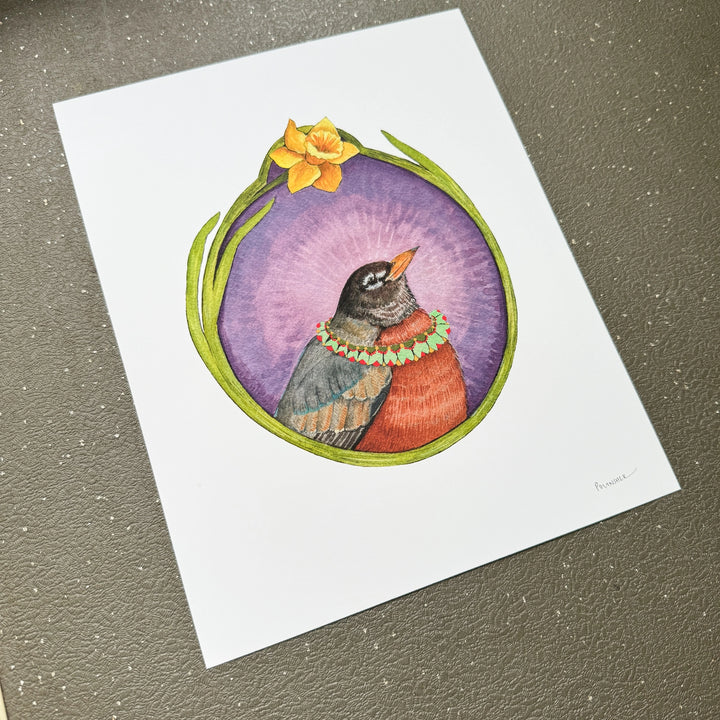 Floral Flight Crew: Robin of Daffodils Print - 8x10