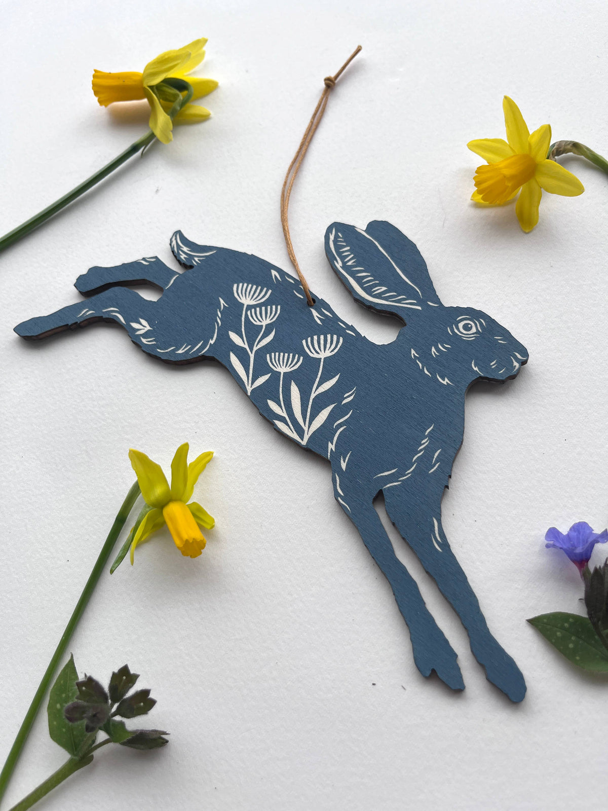 Leaping Hare - Screen Printed Wooden Ornament