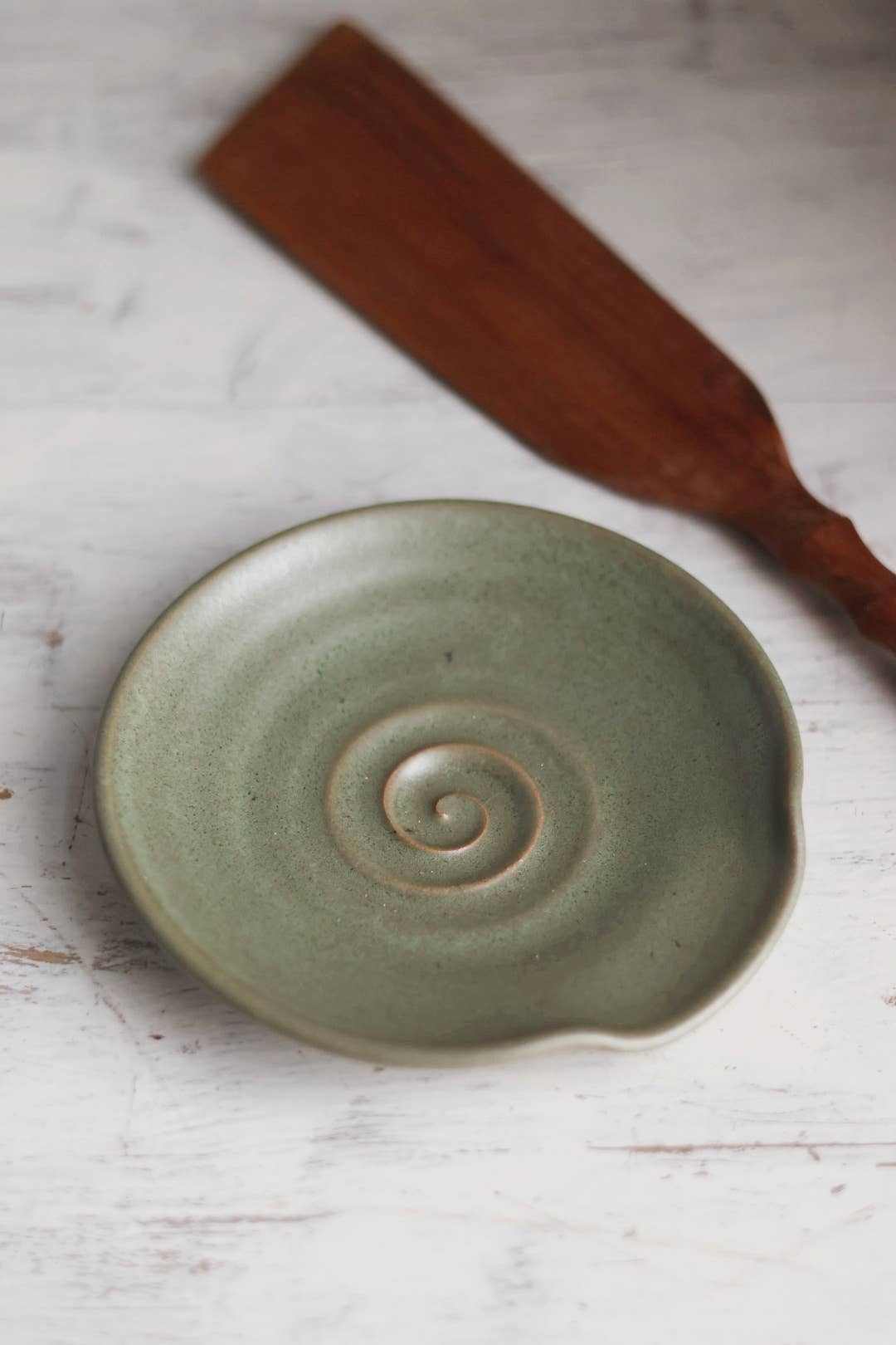Handmade Ceramic Spoon Rest - Sage Green