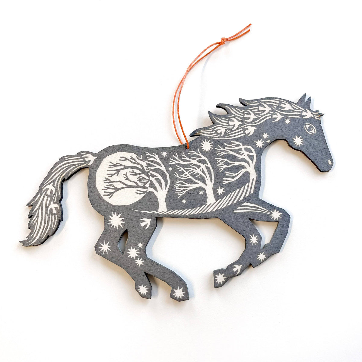 Grey Horse - Screen Printed Wooden Ornament