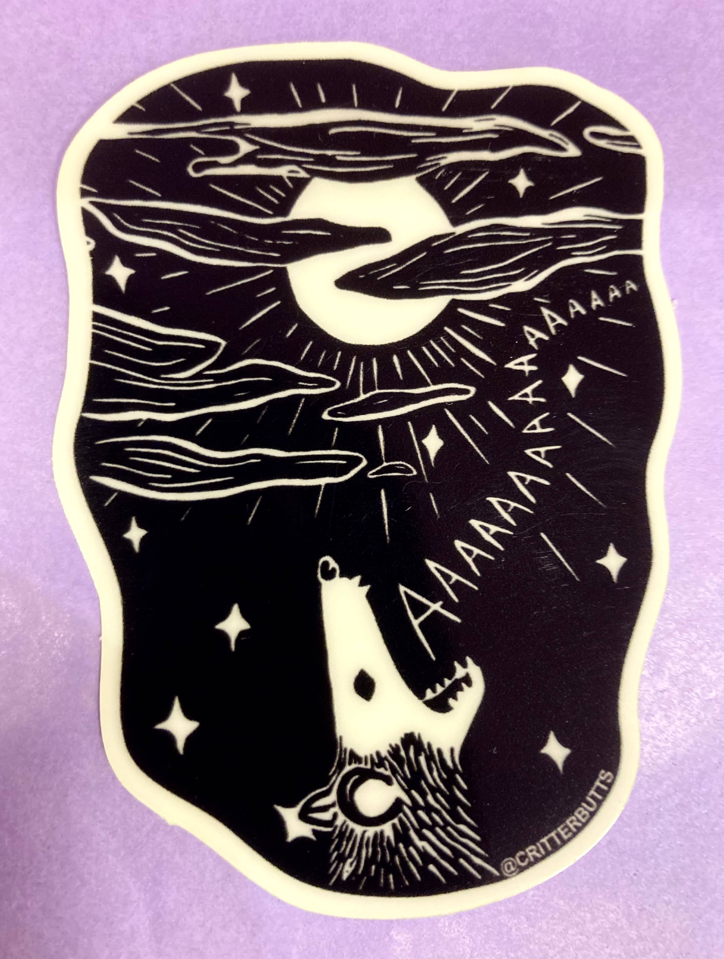 Glow in the Dark Screaming Possum Sticker