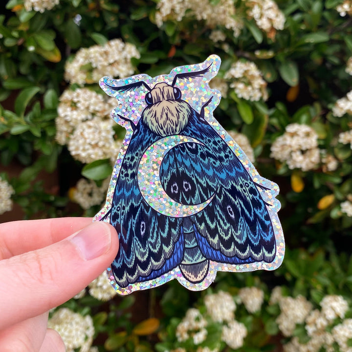 Glitter Crescent Moon Moth Sticker