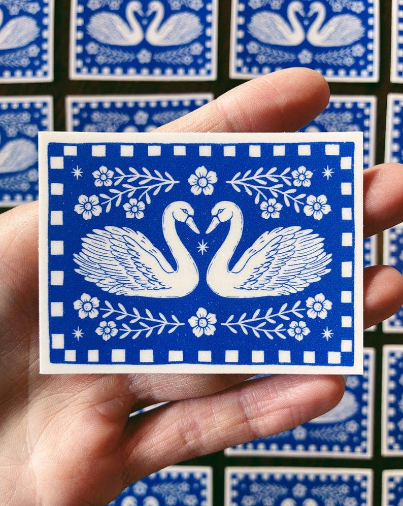 Folk Art Swan Sticker