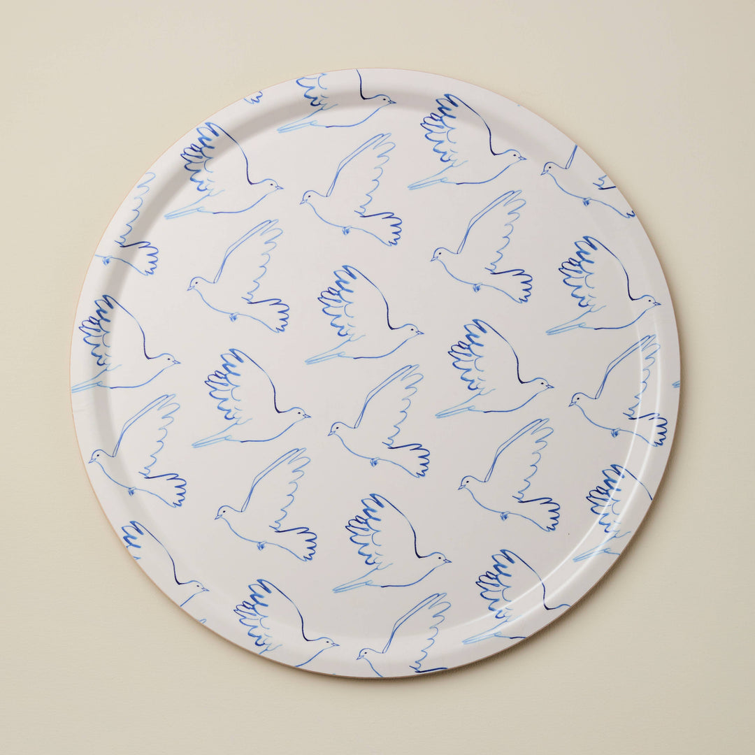 Painted Doves Round Tray