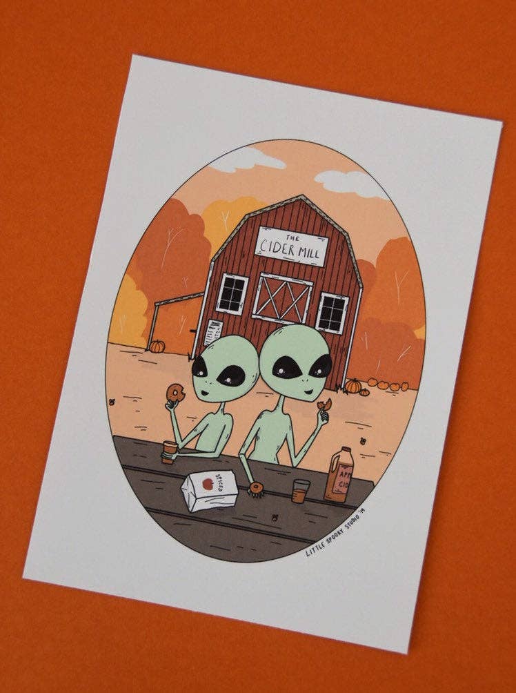 Cider Donut Aliens Halloween Print