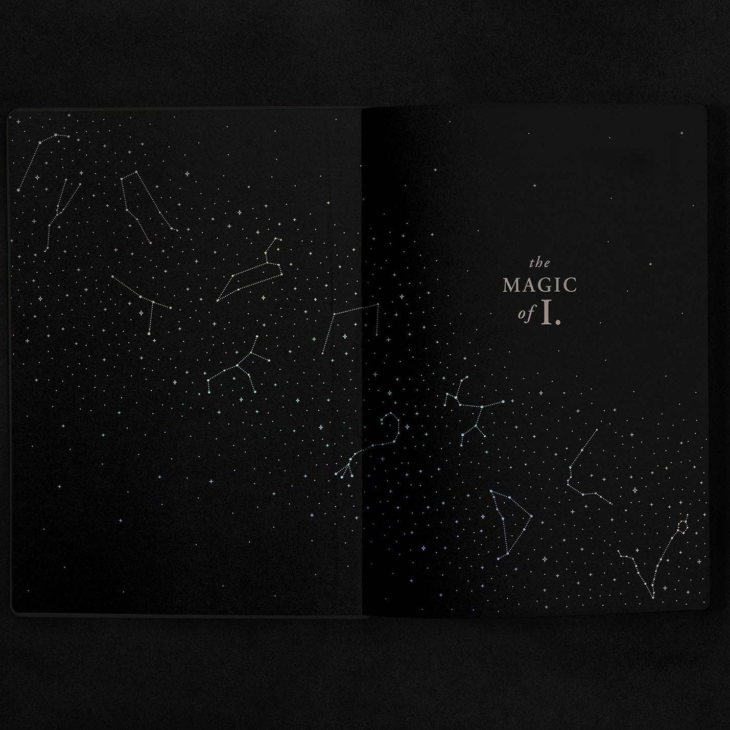 Magic of I - Zodiac Journal - Sagittarius - Black book with star constellation design on a dark background