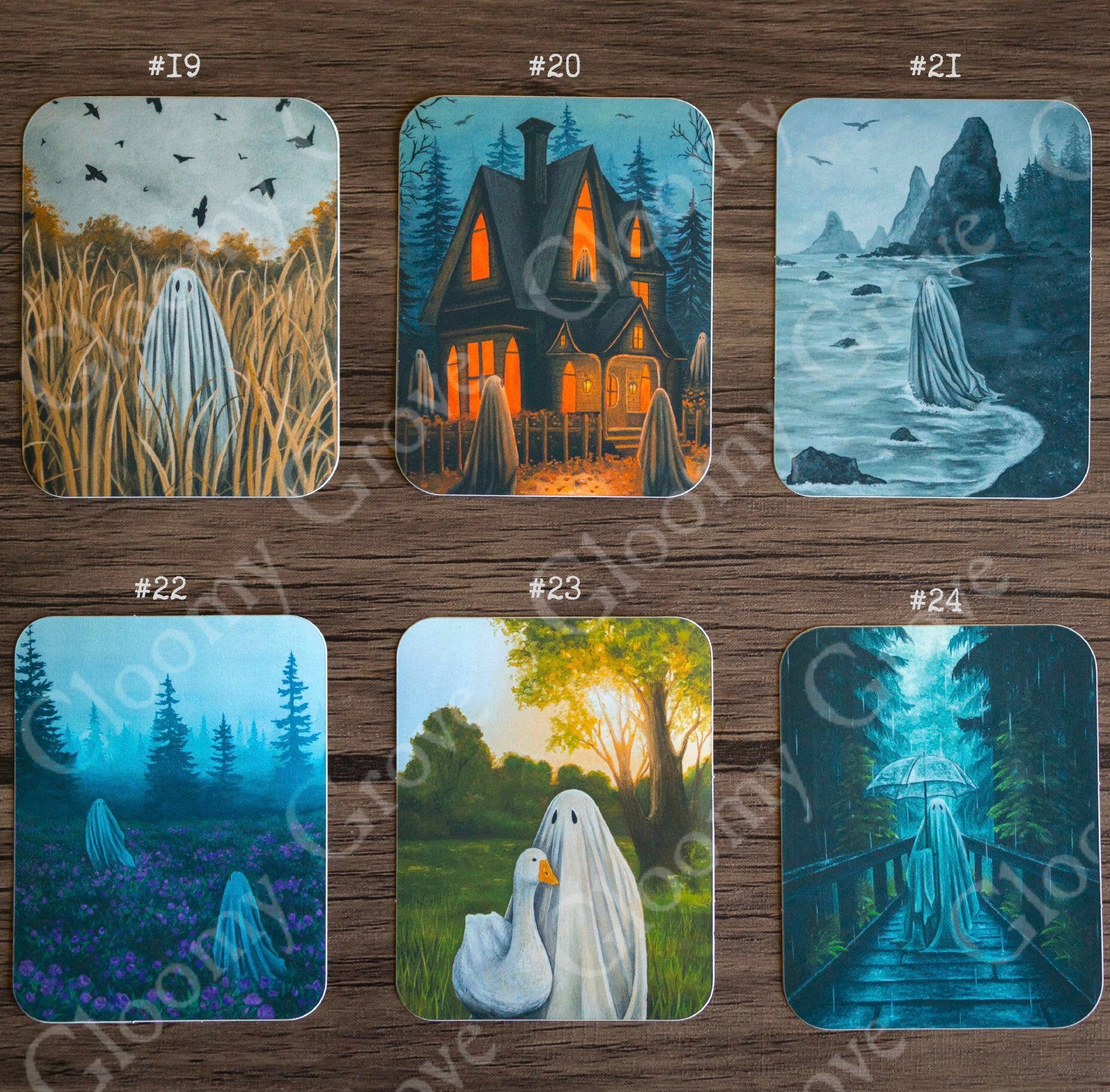Gloomy Grove Ghost Illustration Stickers - 24 Options